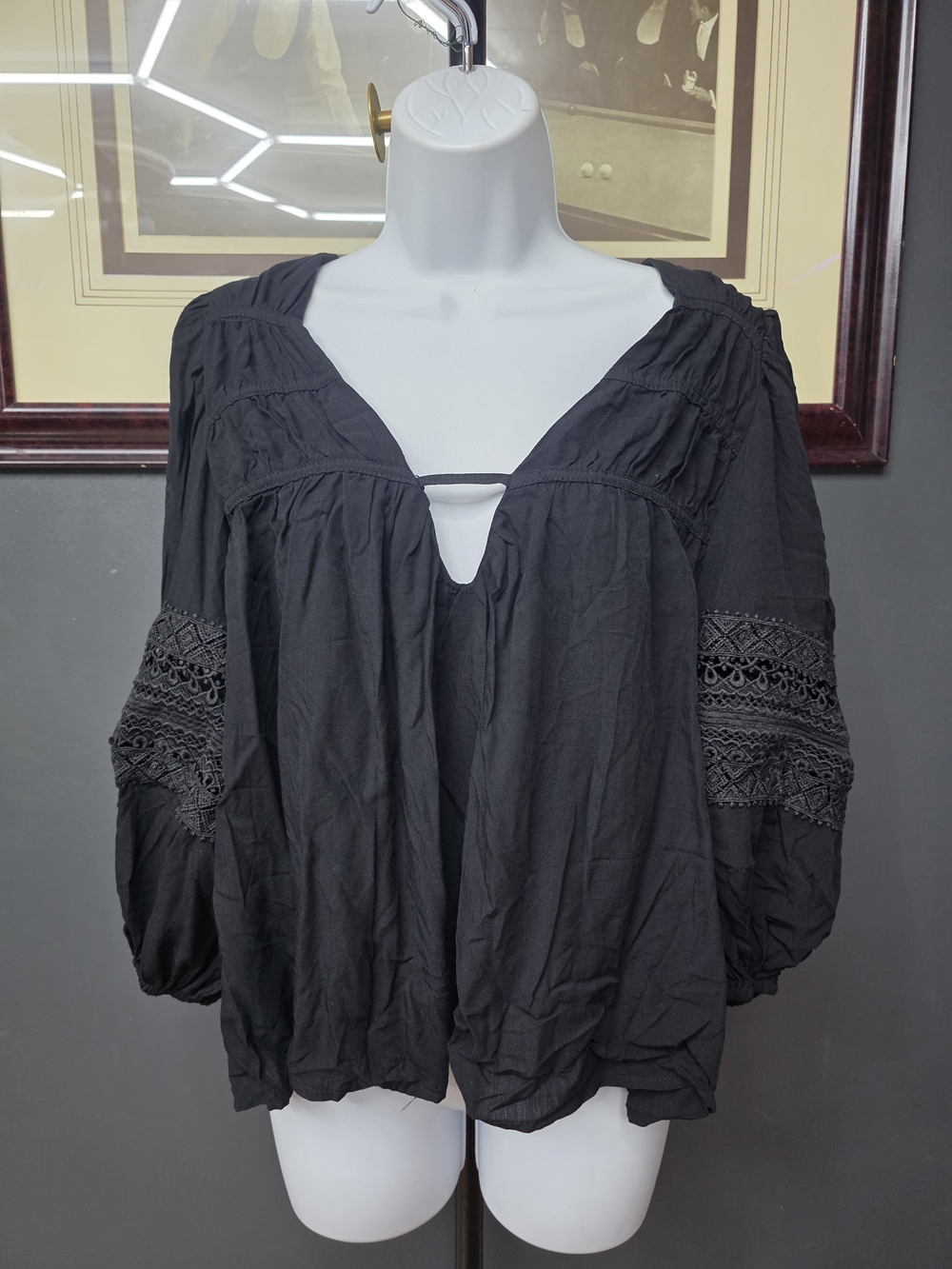 Patrons of Peace Black Crochet-Sleeve Peasant Tunic